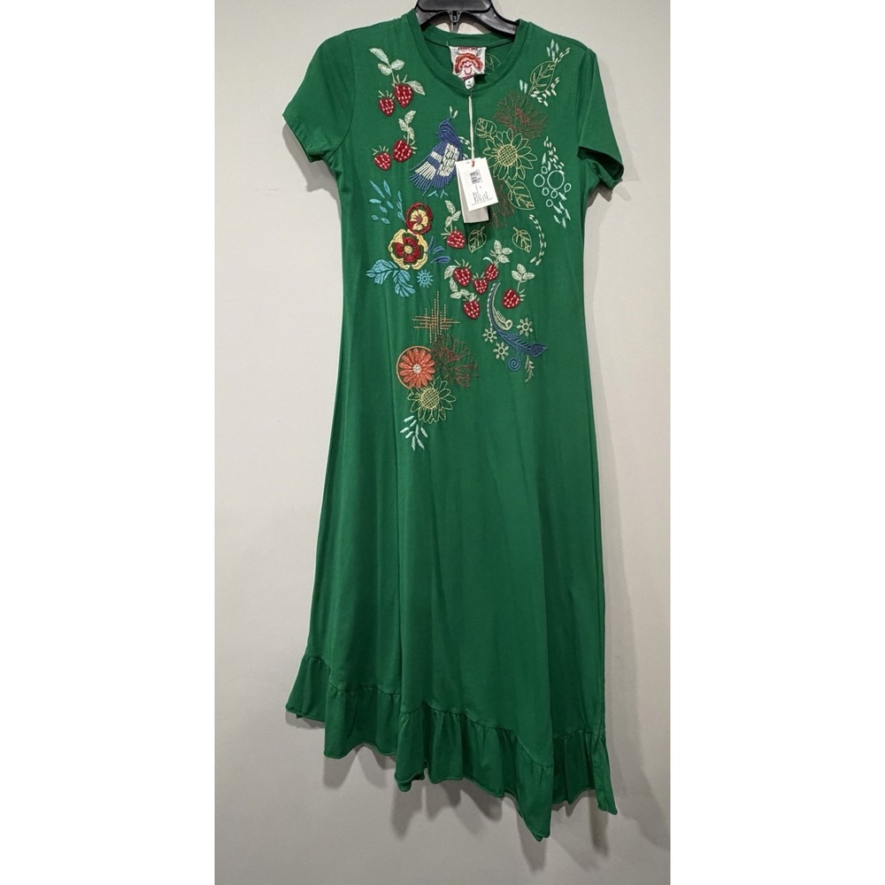 Johnny Was NWT Woman's XS Asymmetric Ruffle Flounce SS Dress- Cora Embroidered - Picture 2 of 14